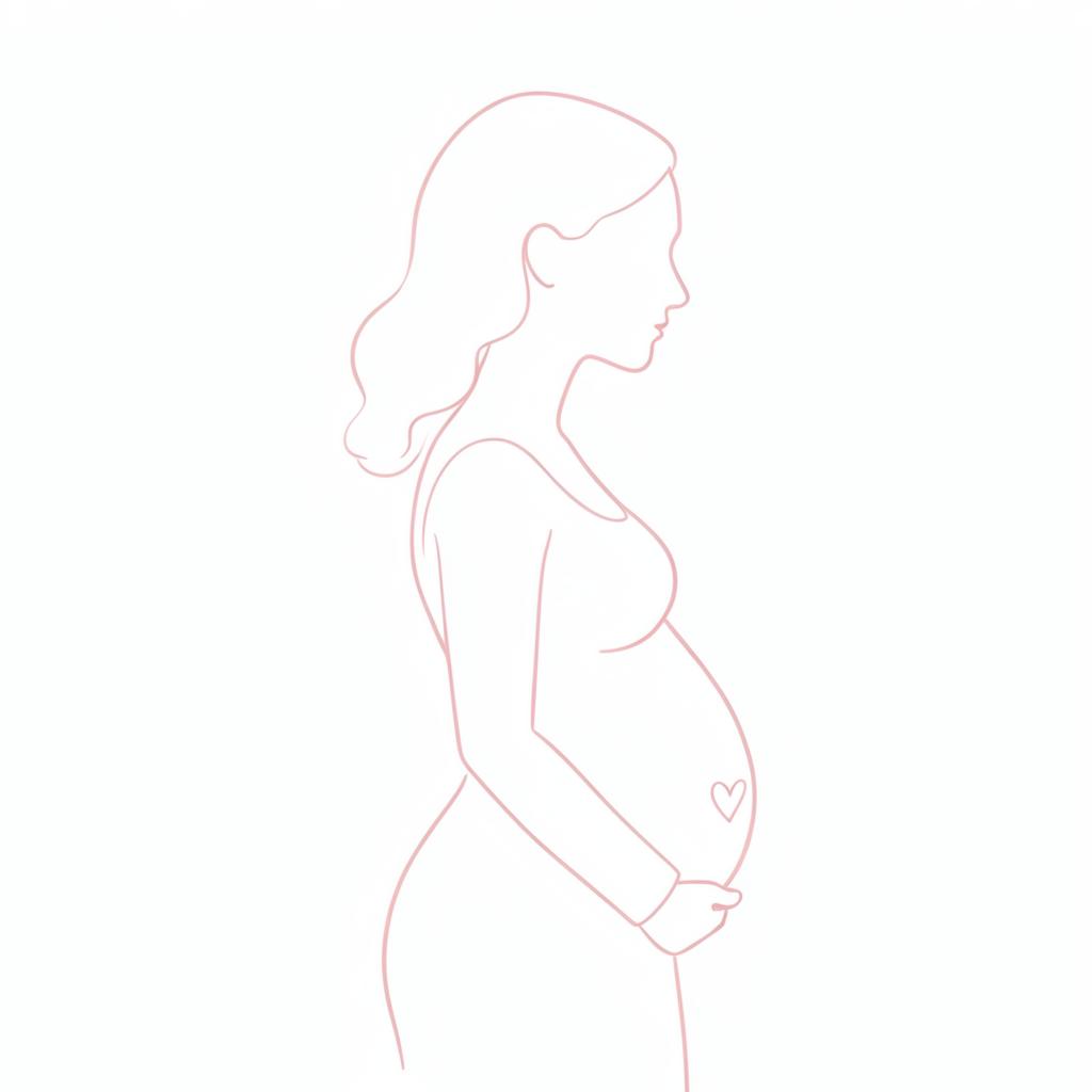 Ilustração em traços rosas de uma gestante